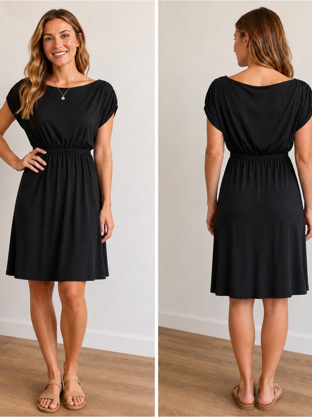 Max Edition Black Elastic-Waist Midi Dress